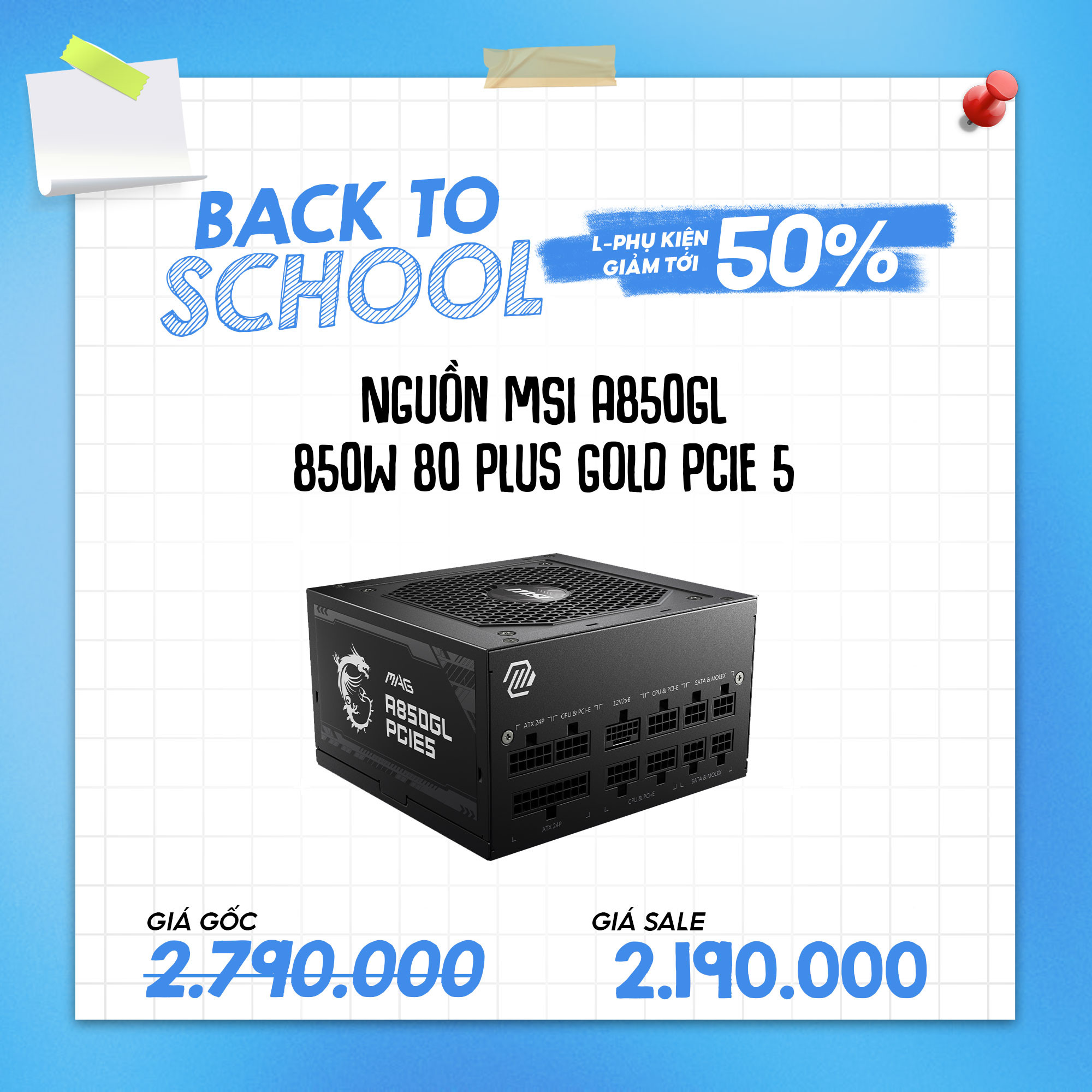 Nguồn MSI A850GL 850W 80 PLUS GOLD PCIE 5
